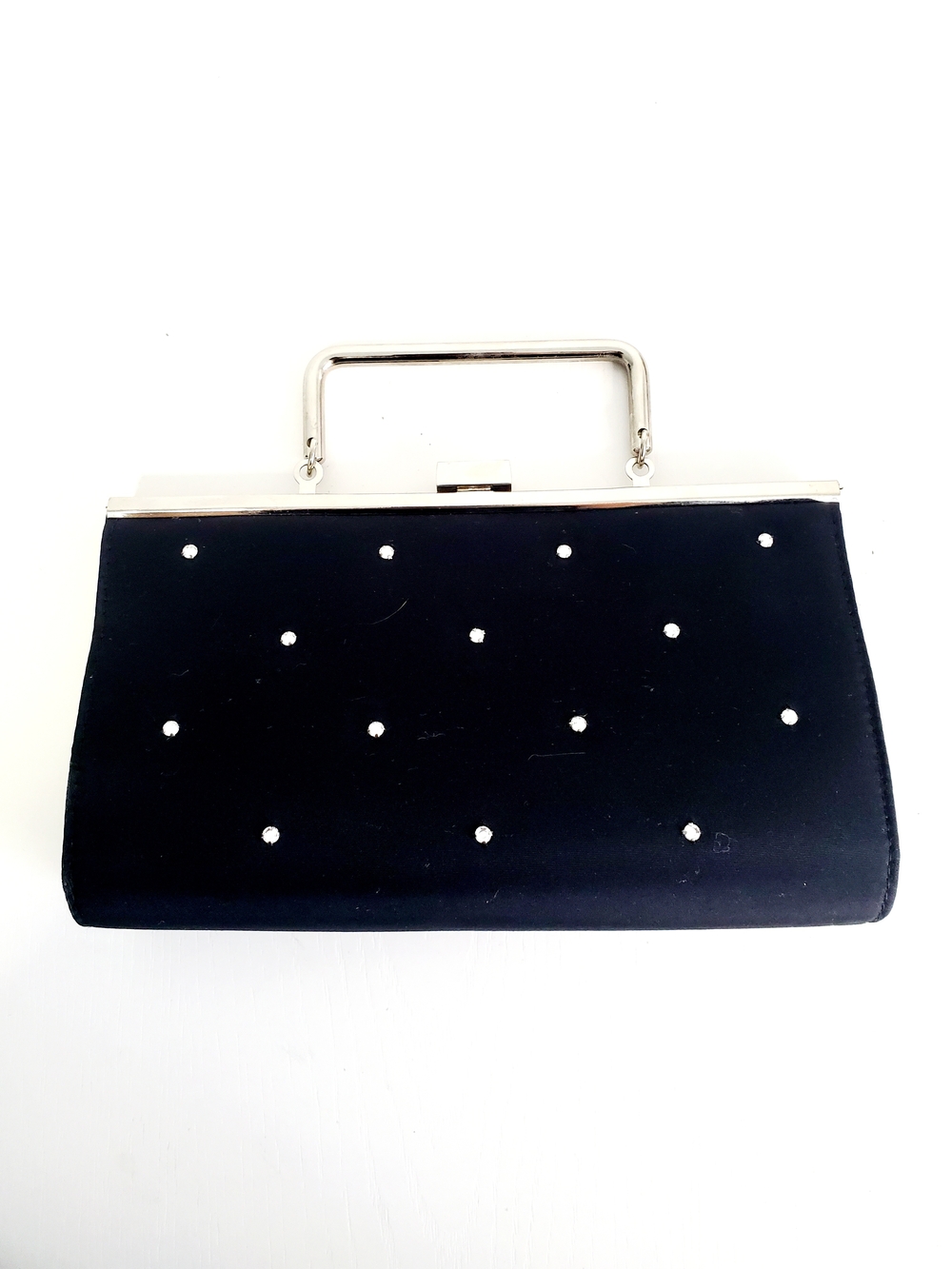 Liz Claiborne Black Satin Crystal-Stud Evening Clutch